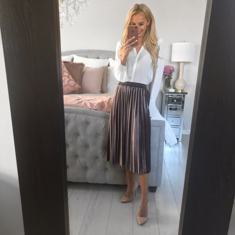 Purple Velvet Midi High Waist Skirt - Picture 5 of 8